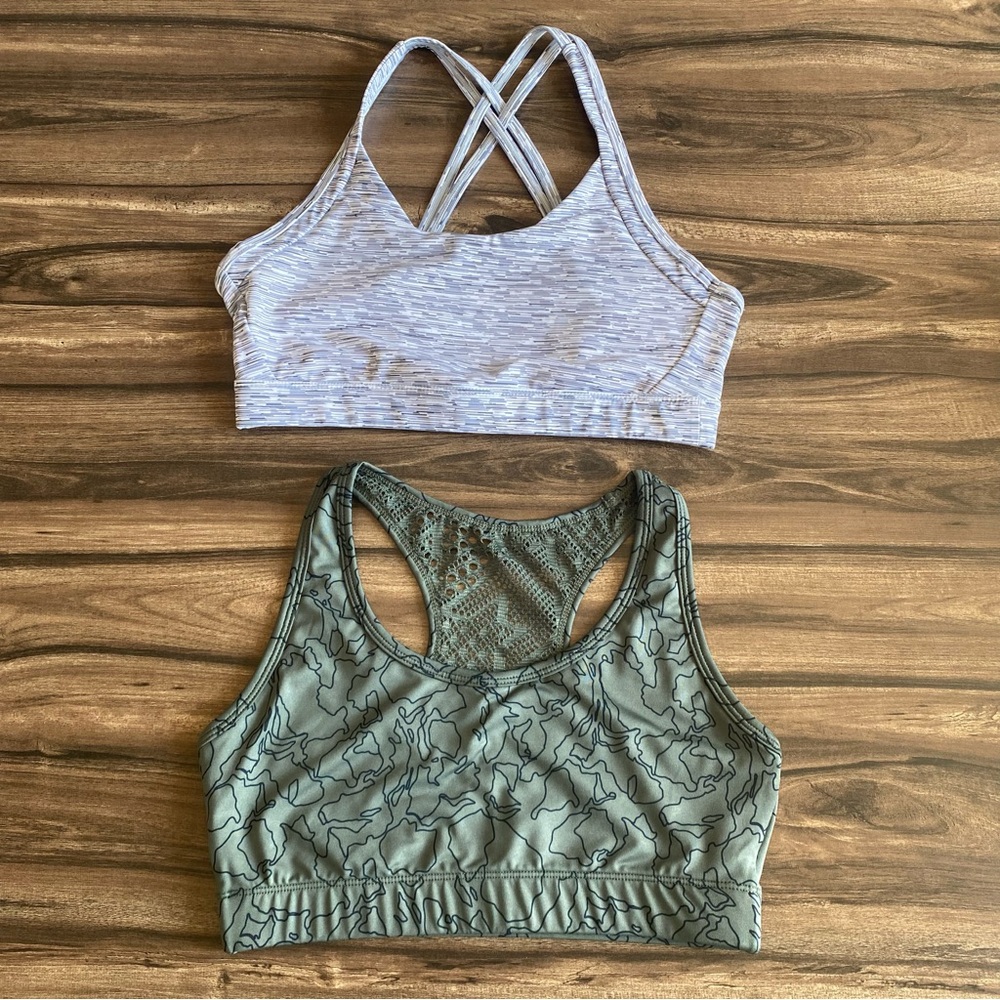 Set of 2 Athletic Sports Bras with Dainty Details in Olive Green & White/Grey M